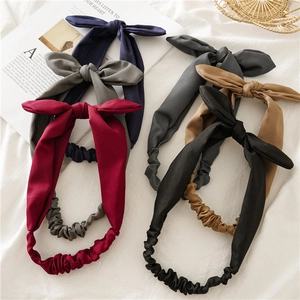 Elastic rabbit ear headbands for women in six colors including navy blue and burgundy