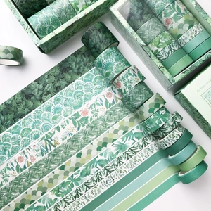 Washi Tape Decorative Adhesive Paper Tapes For Scrapbooking Journaling DIY Crafts Green Plants Geometric Art Styles