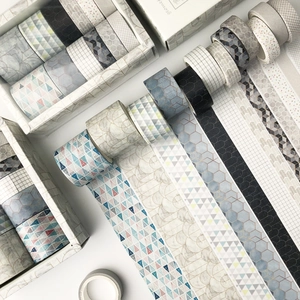 Set of 12 rolls of geometric pattern washi tape for DIY scrapbooking and creative decoration