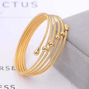 Roestvrijstalen Meerlaagse Gedraaide Kabelarmband Voor Dames Mode Gevlochten Draad Open Manchet Spiraalring Met Metalen Kralen