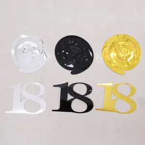 6-pack of 18th birthday party PVC foil swirls in metallic gold, silver, and black colors