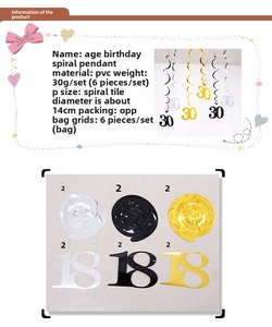 Detail view of gold and silver PVC birthday spiral charms with age number tags