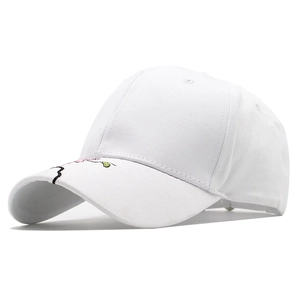White cotton baseball cap with delicate pink plum blossom embroidery on the side of the brim