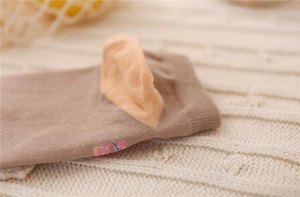Close-up of heel stitching and breathable knit texture on cartoon cotton socks