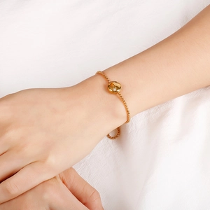 Elegant gold titanium steel zodiac bracelet with round pendant and zircon on wrist