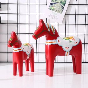 Nordic Dala Horse Wooden Figurine Handmade Painted Swedish Style Wood Pony Decor For Home Living Room Office Desk Gift