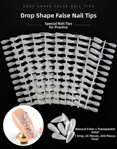 Detailed view of 240 piece stiletto nail tips set in clear and natural colors