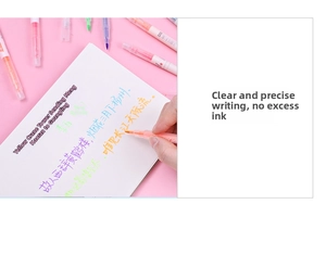 Close-up of dual-tip highlighters showing chisel nibs and vibrant ink on notebook
