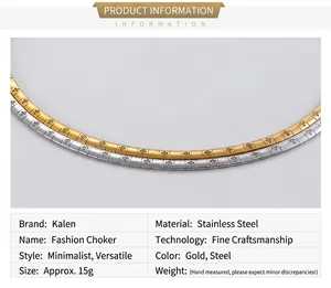 Detail view of gold and silver stainless steel choker necklaces with cross pattern