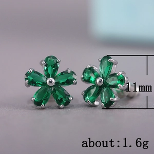 Minimalist emerald green zircon flower stud earrings 11mm diameter floral ear studs