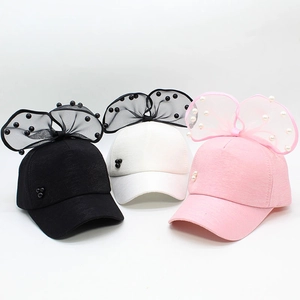 Girls summer mesh caps with pearls and large mesh bows in black, white and pink