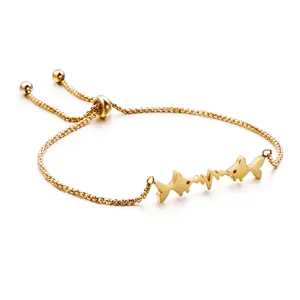 Stainless Steel Heartbeat EKG Double Fish Bracelet Adjustable Pull Chain Fashion Minimalist Jewelry For Women