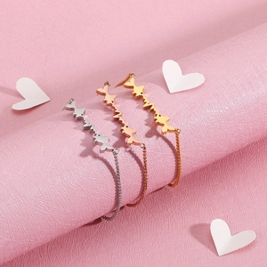 Three-piece stainless steel heartbeat bracelets in silver, gold and rose gold finishes