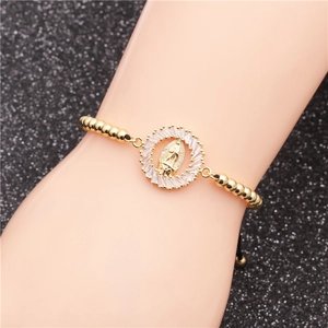 Religious Virgin Mary Round Pendant Bracelet Copper Micro Pave Zircon Adjustable Colorful Rope Bead Chain Women Gift