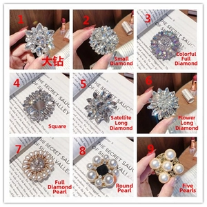 Collage of decorative crystal and pearl phone sockets in various geometric flower designs