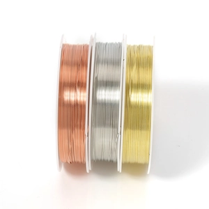 DIY jewelry making copper wire rolls in gold, silver, and copper colors for beading crafts