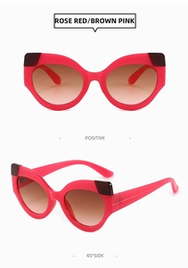 Detail der rosaroten Katzenaugen-Sonnenbrille mit braun-rosa Verlaufsgläsern in zwei Ansichten