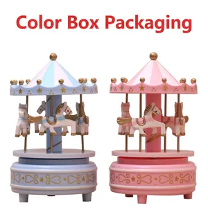 Carousel Music Box Wind Up Rotating Merry Go Round Musical Toy Plastic Vintage European Style Birthday Gift Desktop Decor