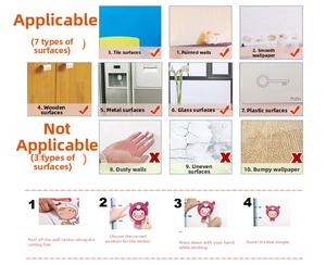 Detailed guide showing 7 applicable surfaces and 4-step installation for Christmas stickers