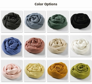 Detailed color chart of lightweight cotton linen scarves in twelve vibrant pastel shades