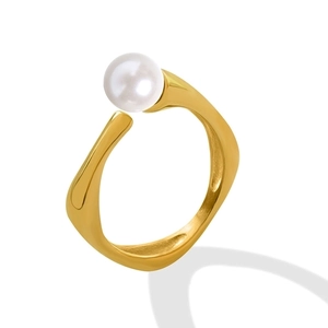 French vintage style gold plated open ring with an irregular shape and white pearl