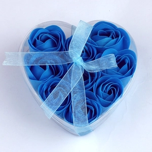 Blue soap rose heart-shaped gift box with elegant light blue ribbon for Valentine's Day