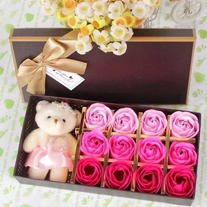 Soap Rose Flower Gift Box With Bear Plush Toy Fragrant Artificial Floral For Valentine Day Mother Day Birthday Gift
