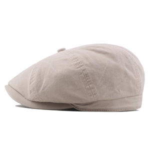 Béret classique en coton délavé kaki avec coutures à six pans et style rétro uni