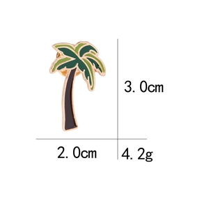 Detail view of tropical palm tree brooch with enamel finish and size dimensions
