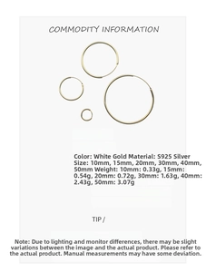Size comparison of S925 sterling silver hoop earrings set in platinum finish