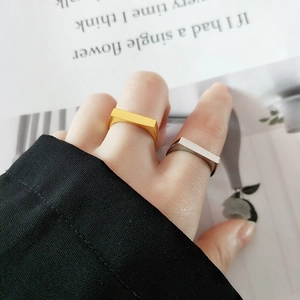 Korean Style Minimalist Copper Geometric Rectangular Open Adjustable Ring For Women Electroplated Gold Silver Fashion Finger Jewelry Gift