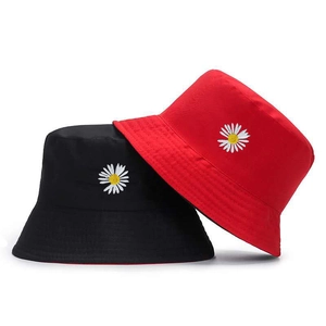 Daisy Embroidery Double Sided Bucket Hat Cotton Polyester Sunshade Wide Brim Outdoor Casual Fisherman Hat Men Women