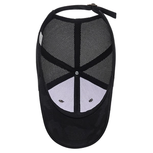 Adjustable black mesh baseball cap showing interior structure with breathable net panels