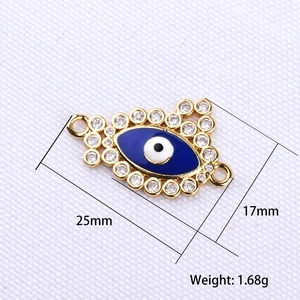 Minimalist evil eye pendant for necklaces with blue stones and gold plating 25x17mm