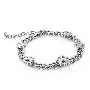 Minimalistisches Armband aus silbernem Edelstahl mit hohlen Haustierpfoten-Anhängern für Damen