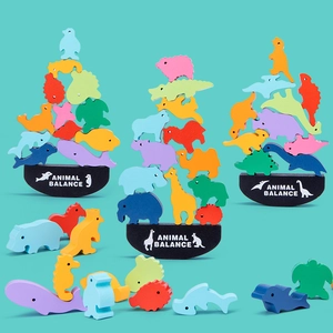 Colorful wooden animal balance stacking blocks toy set with dinosaur and ocean creatures
