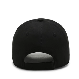 Classic black baseball cap with adjustable strap back view, minimalist cotton sun hat