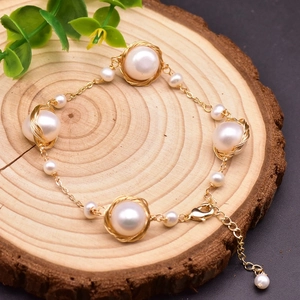 GLSEEVO Handmade Natural Freshwater Pearl Wire-wrapped Bracelet Gold-Plated Copper Minimalist Jewelry For Women Wedding Gift