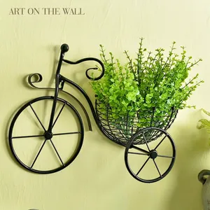 Bicycle Wall Hanging Decor Iron Flower Basket European Style Metal Plant Holder Rack Home Living Room Decoration