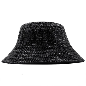Sparkly black rhinestone bucket hat for women and men, ideal for party and stage wear
