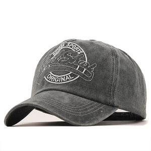 Dark gray vintage washed cotton baseball cap with 3D Outdoor Sports embroidery