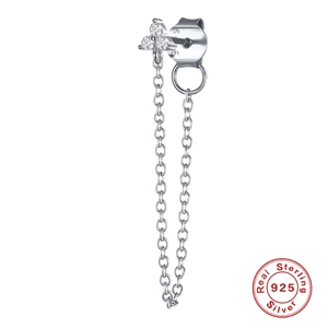 S925 Sterlingsilber Ohrstecker mit drei Zirkonia Steinen und hängendem Kettenelement