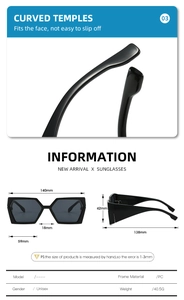 Dimensions techniques et mesures de monture pour ces lunettes de soleil carrées noires
