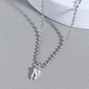 Sliver hip hop 3D tooth pendant necklace with beaded metal chain for men and women
