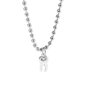 3D silver tooth pendant necklace with beaded ball chain for men and women