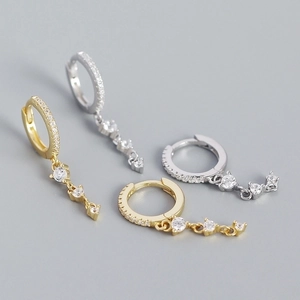 925 Sterling Silver Hoop Earrings With Cubic Zirconia Tassel Retro Luxury Geometric Jewelry