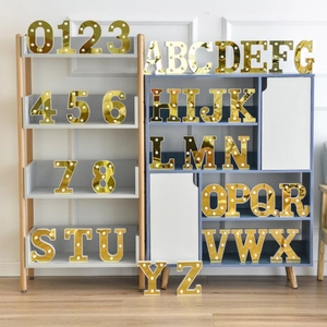 Led Marquee Letter Lights Gold Mirror Surface Battery Operated Warm White For Wedding Birthday Party Festive Decoration