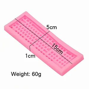 Pink silicone keyboard chocolate mold with mesh pattern grid 15x5x1cm 60g weight