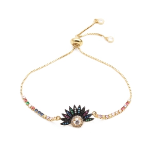Gold-plated adjustable evil eye bracelet with colorful cubic zirconia stones and tennis chain