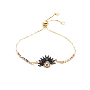Evil Eye Bracelet For Women Copper Micro Paved Colorful Cubic Zirconia Adjustable Chain Jewelry Gift Fashion Bohemian